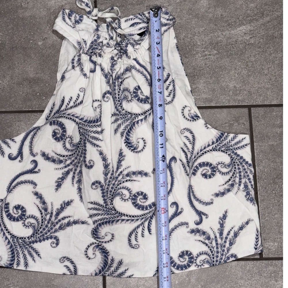 Banana Republic Halter Top Womens 16 White Blue Excellent Linen Blend Paisley - Picture 3 of 8